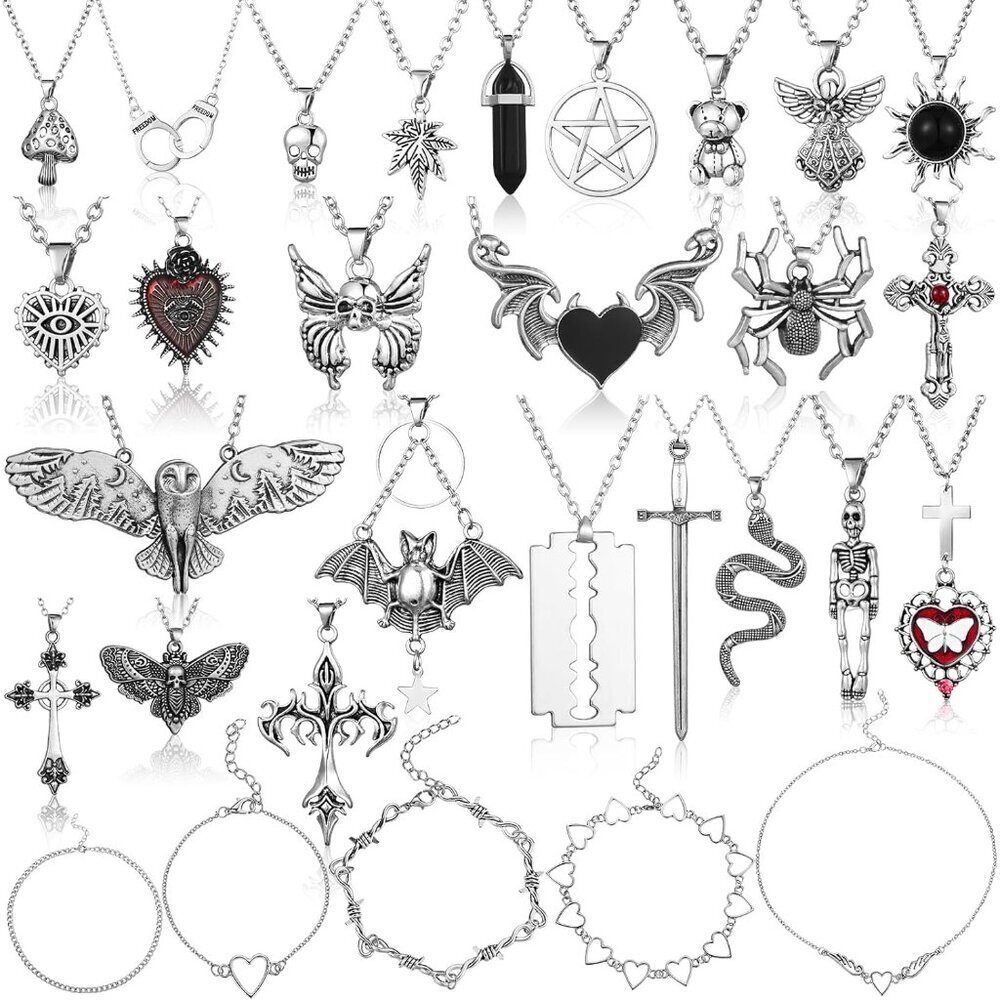 30 Pieces Grunge Necklace Set Gothic Cross Pendant Punk Y2K Jewelry